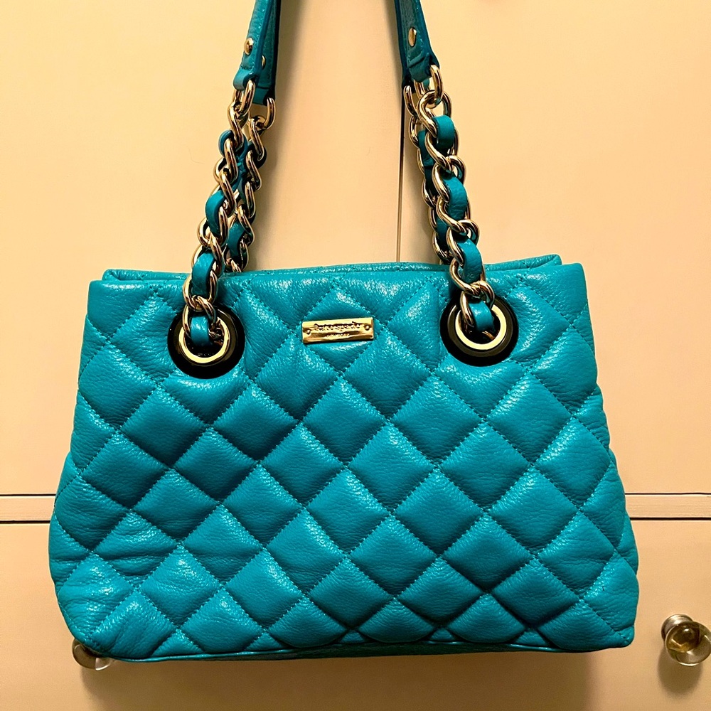 Quilted Leather Kate Spade Turquoise Handbag Great Used Condition